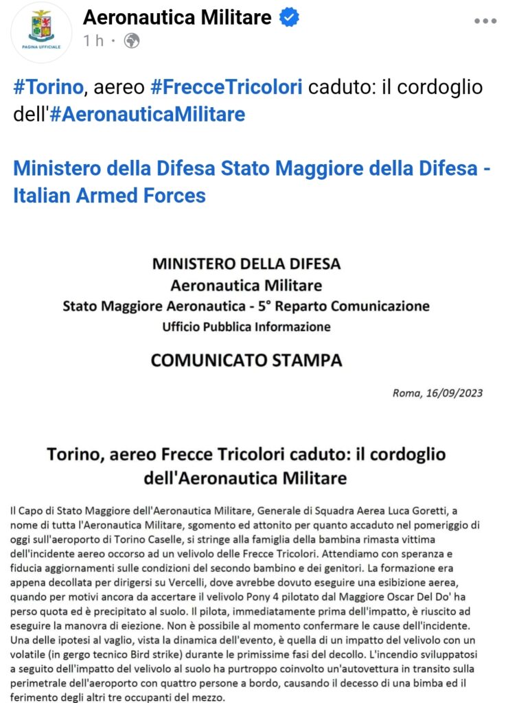 Lo schianto di un aereo delle Frecce Tricolori, morta bambina di 5 anni! -  VIDEO 